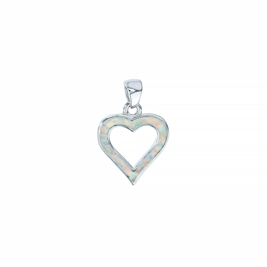 Sterling Silver White Opal Small Cutout Heart Pendant with 18" Free Chain Image 1