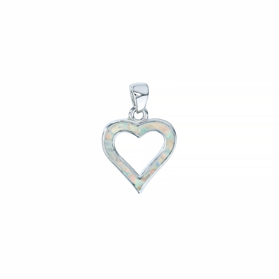 Sterling Silver White Opal Small Cutout Heart Pendant with 18" Free Chain Image 1