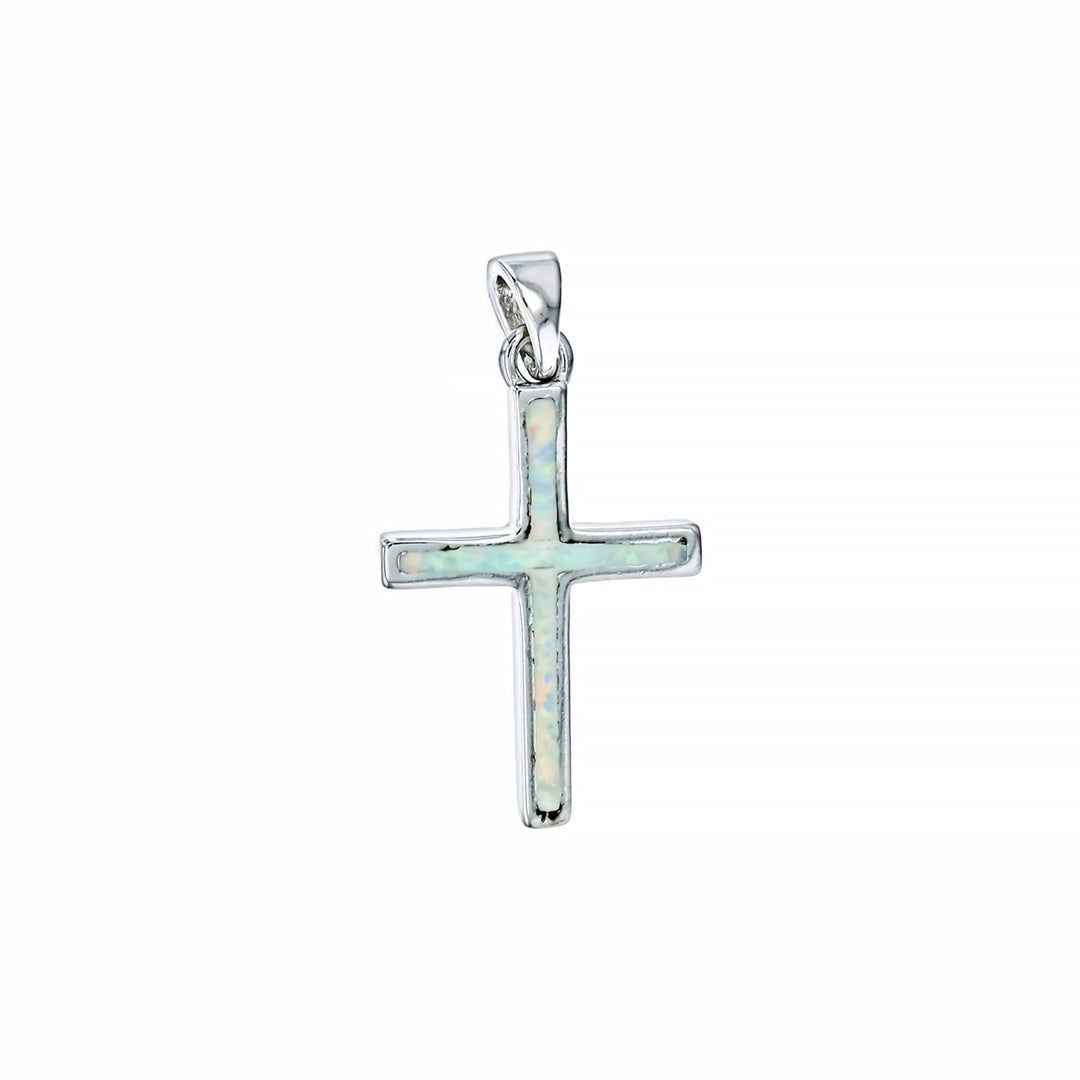 Sterling Silver White Opal Cross Pendant with 18" Free Chain Image 1