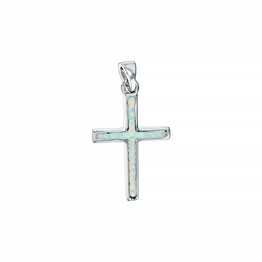 Sterling Silver White Opal Cross Pendant with 18" Free Chain Image 1