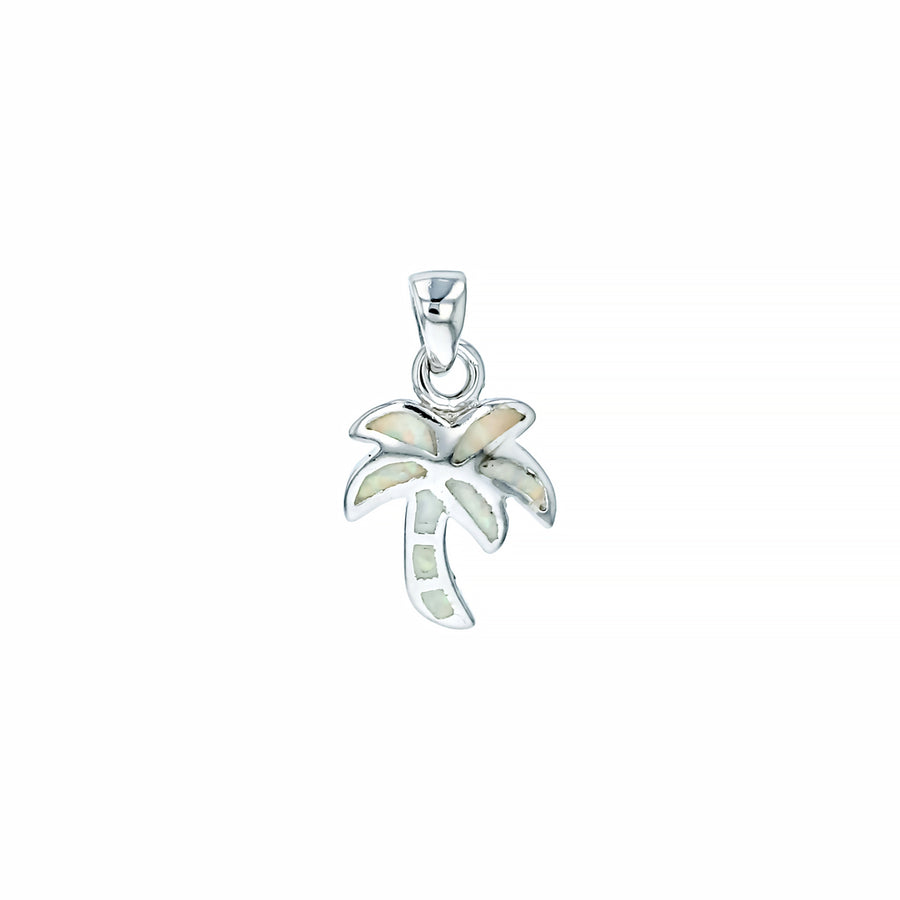 Sterling Silver White Opal Small Split Palm Tree Pendant with 18" Free Chain Image 1