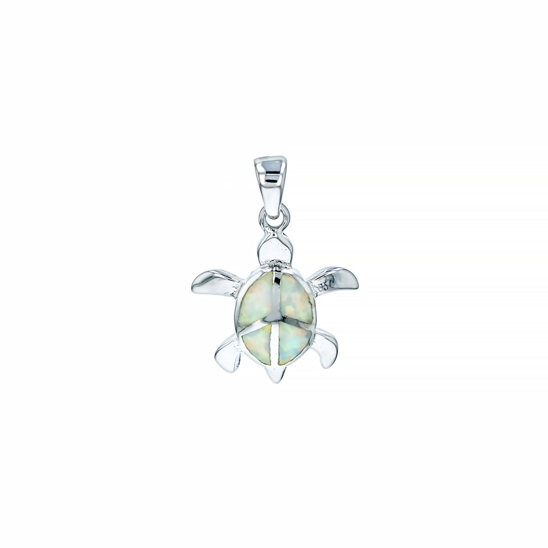 Sterling Silver White Opal Small Split Turtle Pendant with 18" Free Chain Image 1