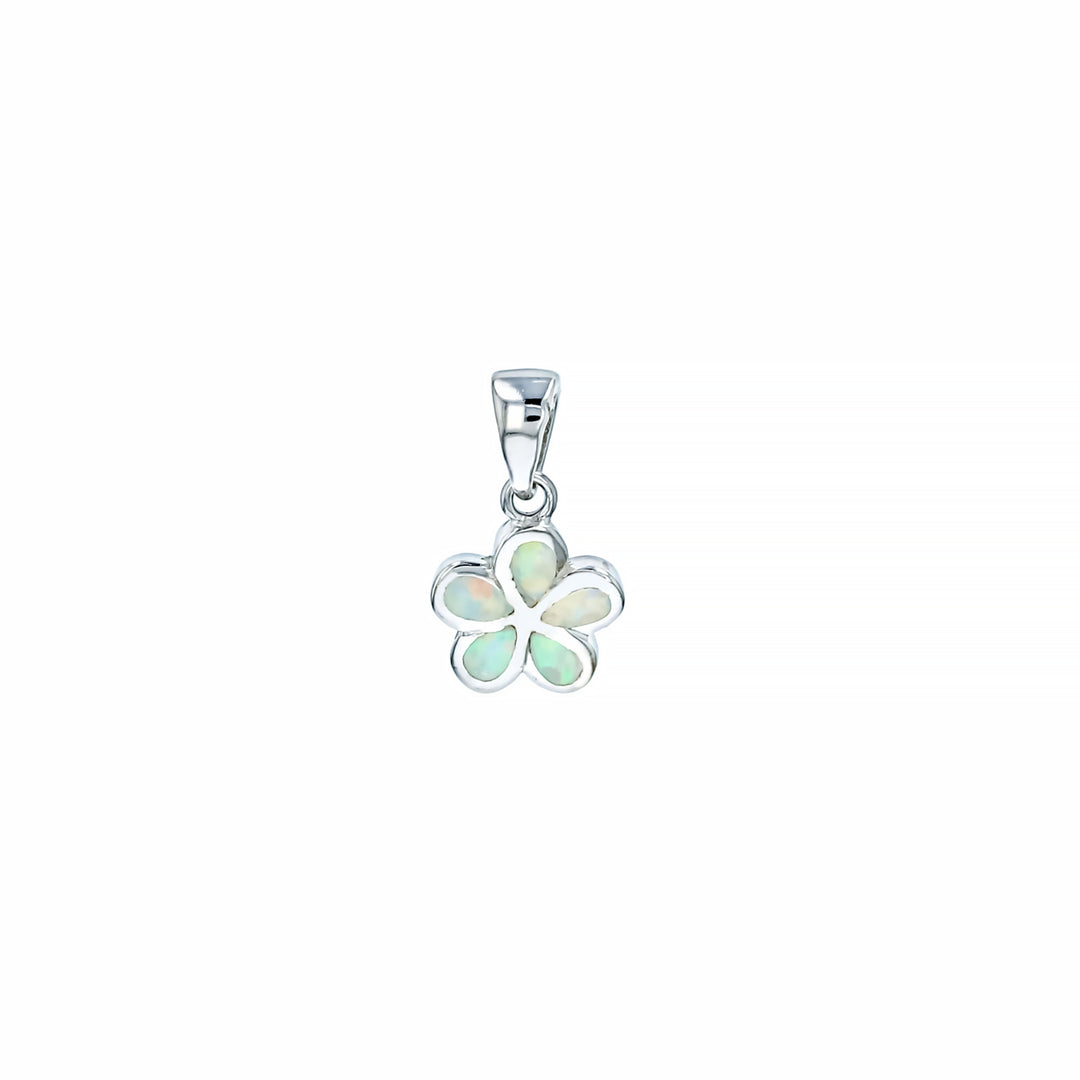 Sterling Silver White Opal Small Plumeria Flower Pendant with 18" Free Chain Image 1