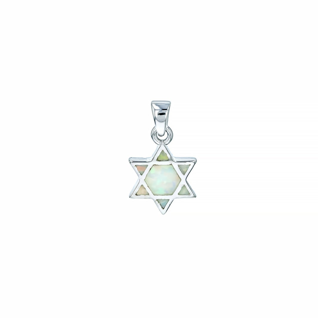 Sterling Silver White Opal Small Star of David Pendant with 18" Free Chain Image 1