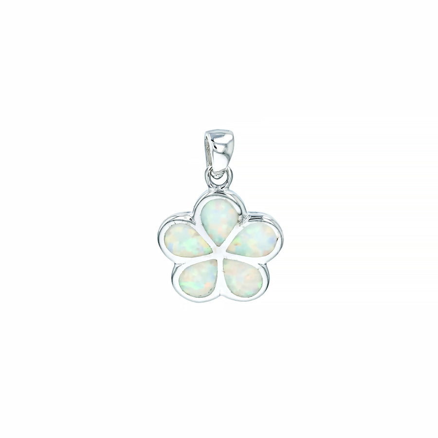 Sterling Silver White Opal Flat Plumeria Flower Pendant with 18" Free Chain Image 1