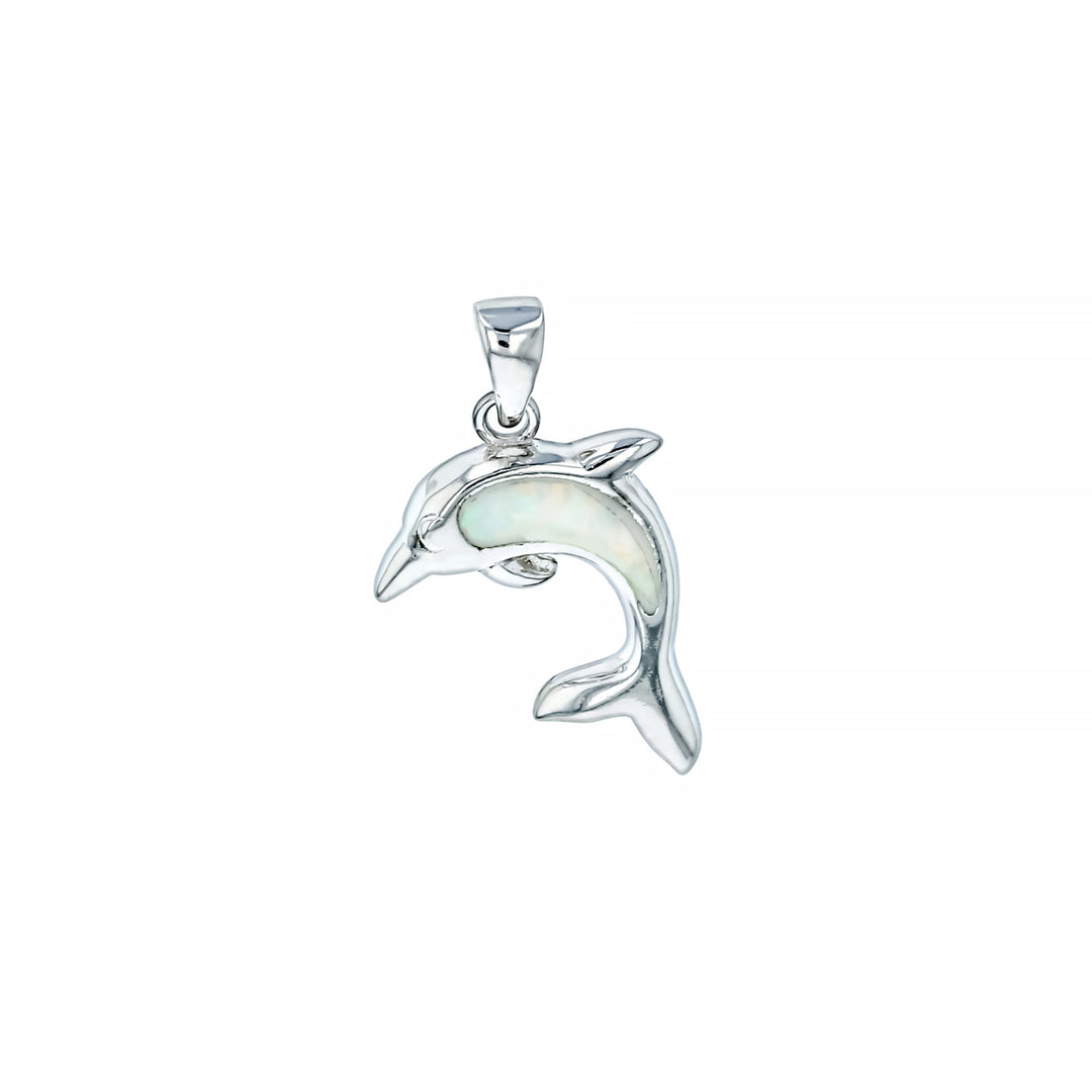 Sterling Silver White Opal Dolphin Pendant with 18" Free Chain Image 1