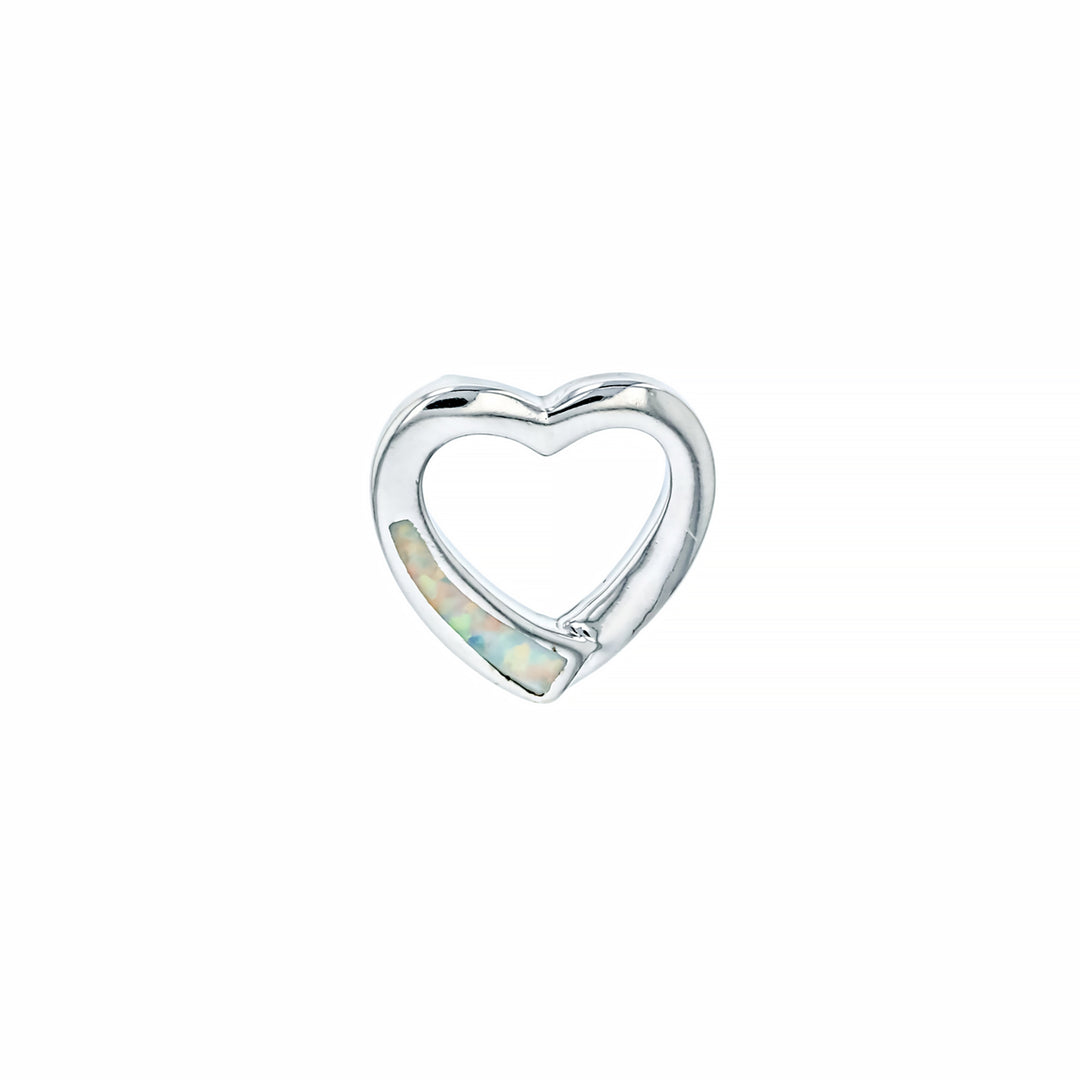 Sterling Silver White Opal Cutout Heart Half Plain Pendant with 18" Free Chain Image 1