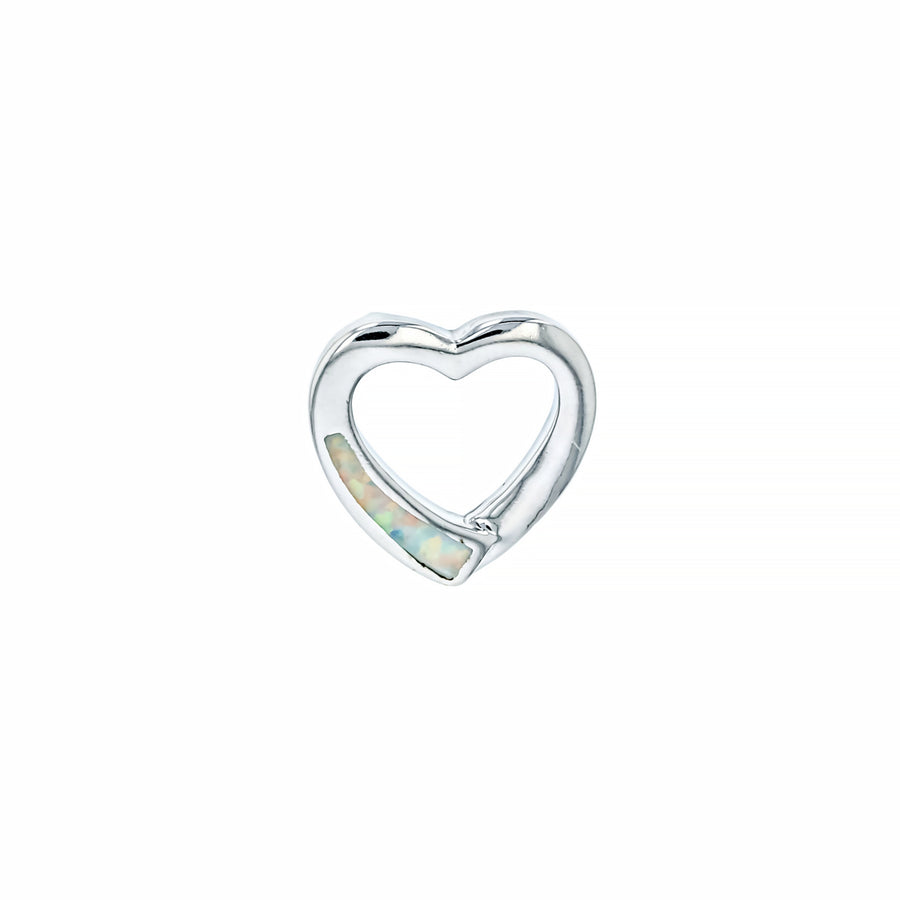 Sterling Silver White Opal Cutout Heart Half Plain Pendant with 18" Free Chain Image 1