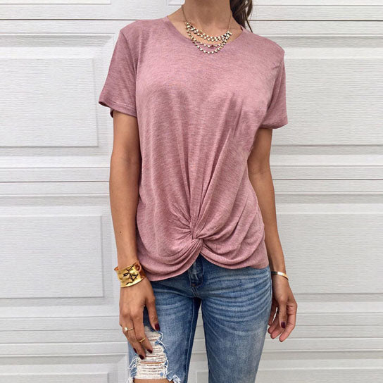 Front Twist Short Sleeve Blouse Tshirt Image 1