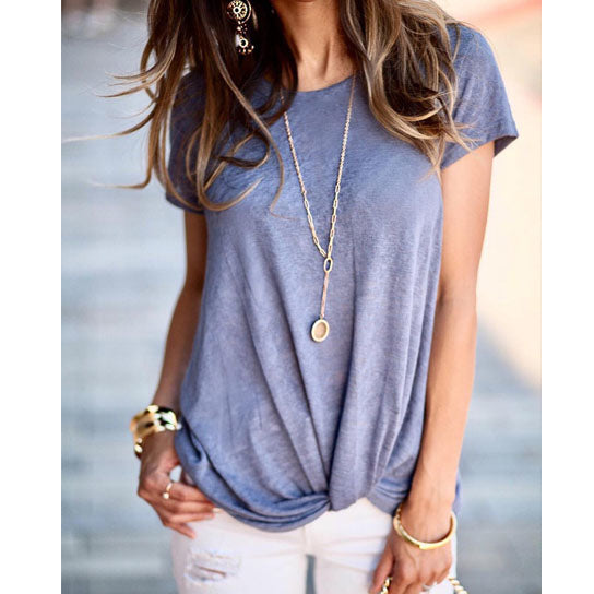 Front Twist Short Sleeve Blouse Tshirt Image 4