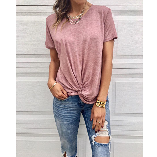 Front Twist Short Sleeve Blouse Tshirt Image 6