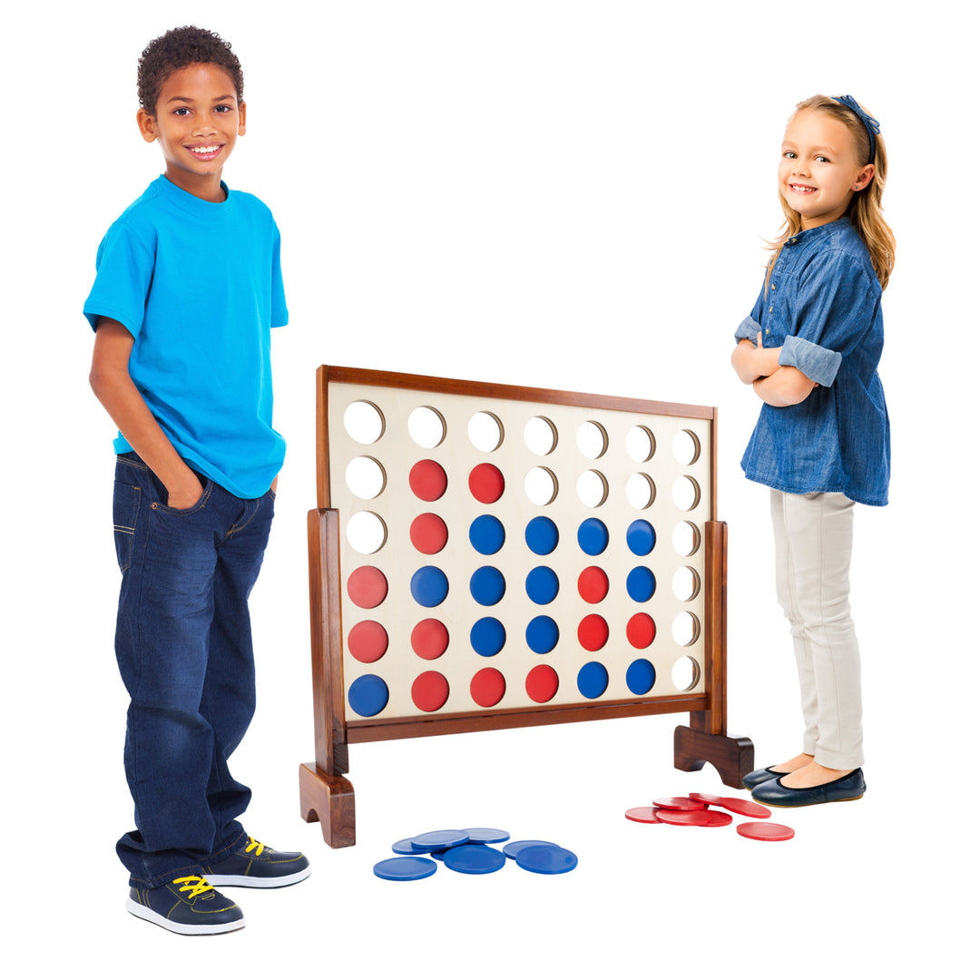 Giant 4-In-A-Row Wooden Game Indoor Outdoor Play Cherry 2 Player Lawn Toy Image 1