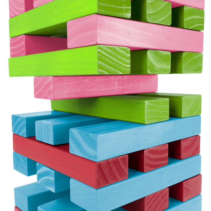 Colorful Nontraditional Giant Wooden Blocks Tower Stacking Game with DiceOutdoor Yard Game Image 4