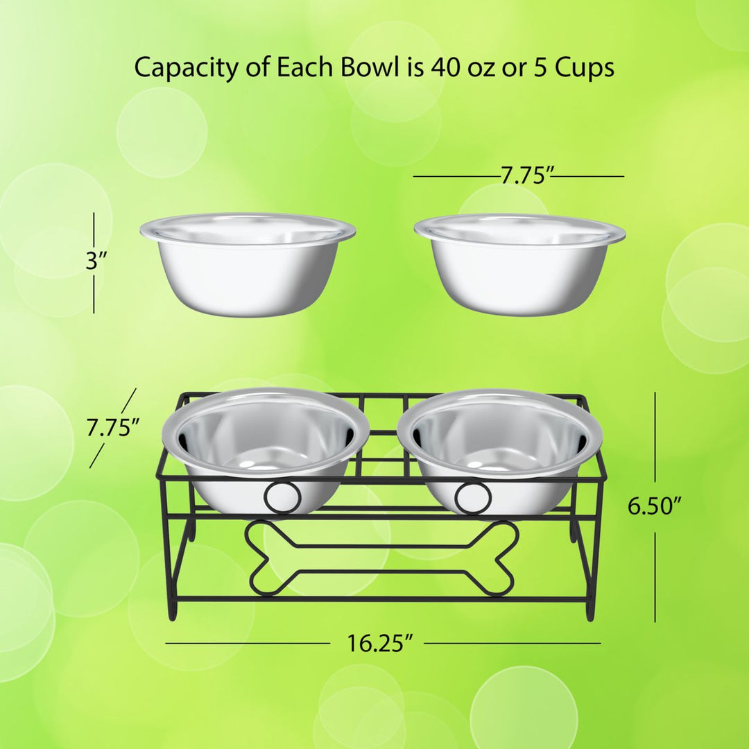 Stainless Steel Raised Dog Cat Bowls 40oz 6.5 Inch Stand Bone Decor 2 Pack Image 2