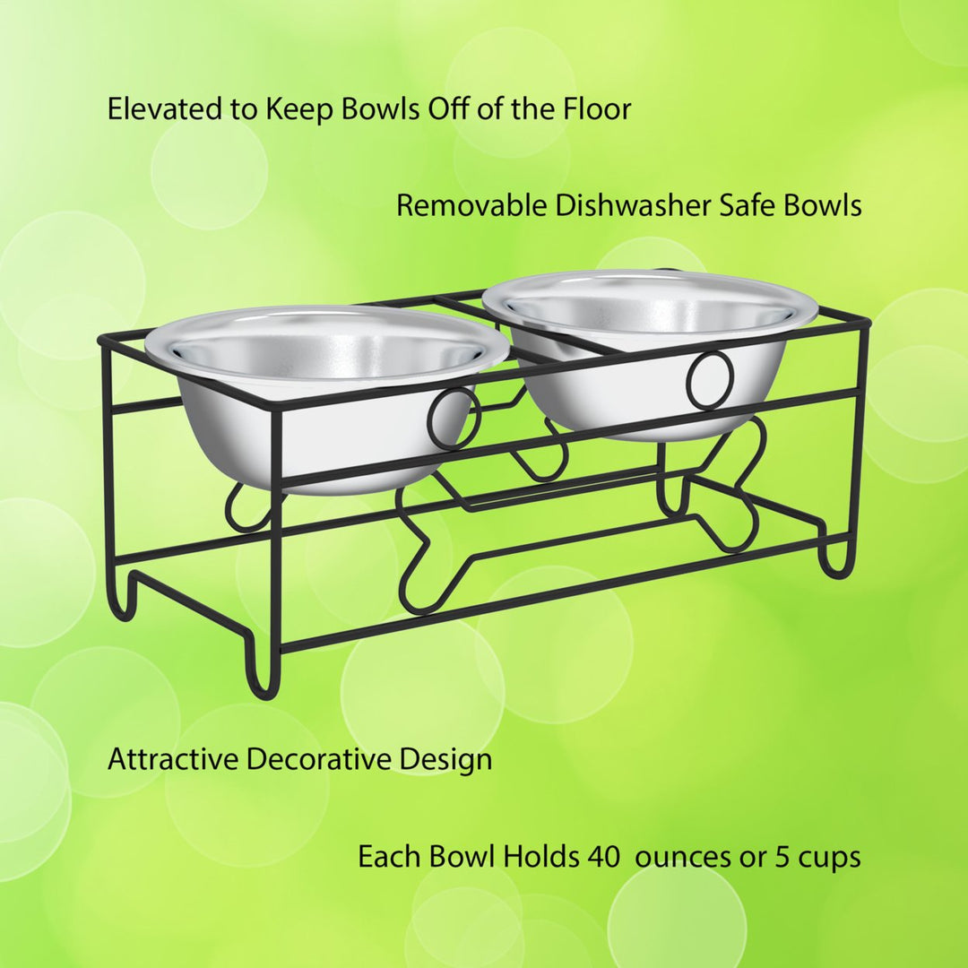 Stainless Steel Raised Dog Cat Bowls 40oz 6.5 Inch Stand Bone Decor 2 Pack Image 3