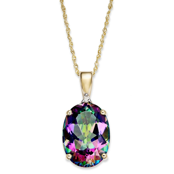 18K Yellow Gold Plated Green Purple Rainbow Mystic Topaz Pendant Necklace Image 1