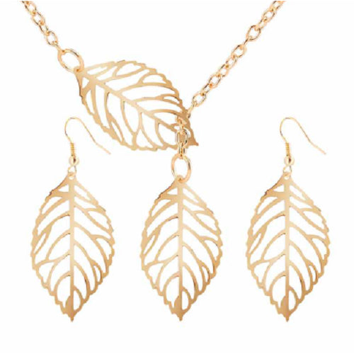 Gold Filled Elegant OL Leaves Hook Hollow Dangle Drop Earrings Necklace Jewelry Sets Image 1