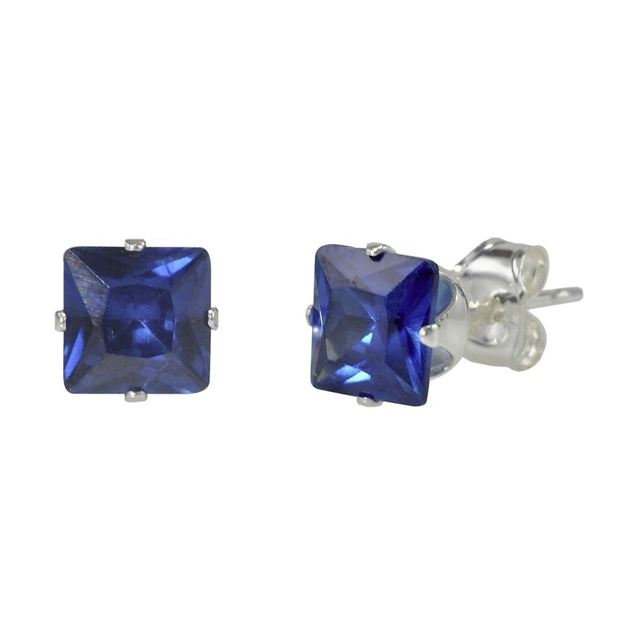 Silver Plated Box Square Blue Earring Stud Image 1