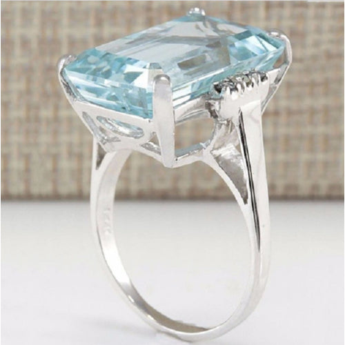 Amazing Unique Silver Plated Ring W/Solitaire Sky Blue Stone Image 2
