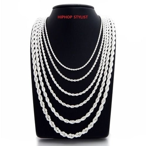 Rope Chain 5mm 24" 14K Silver Plated Necklace Image 1