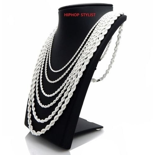 Rope Chain 5mm 24" 14K Silver Plated Necklace Image 4