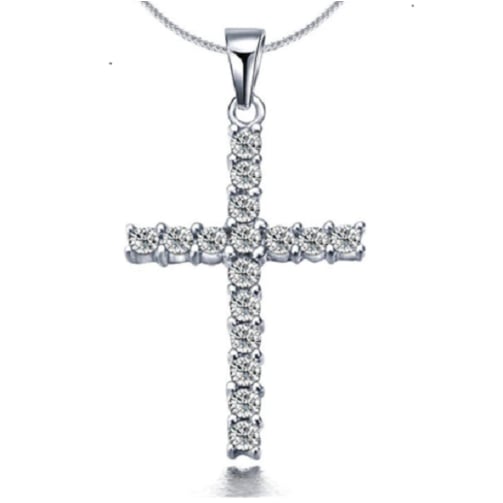 Sterling Silver .925 White Topaz Cross Necklace Image 1