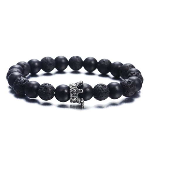 Genuine Black Lave Stone Crown Stretch Bracelet Image 1