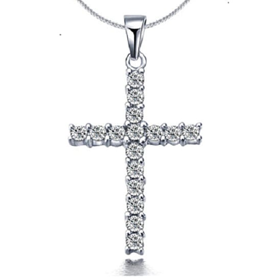 Silver Plated.White stone Cross Necklace Image 1