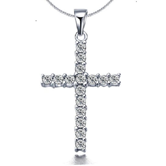 Silver Plated.White stone Cross Necklace Image 2