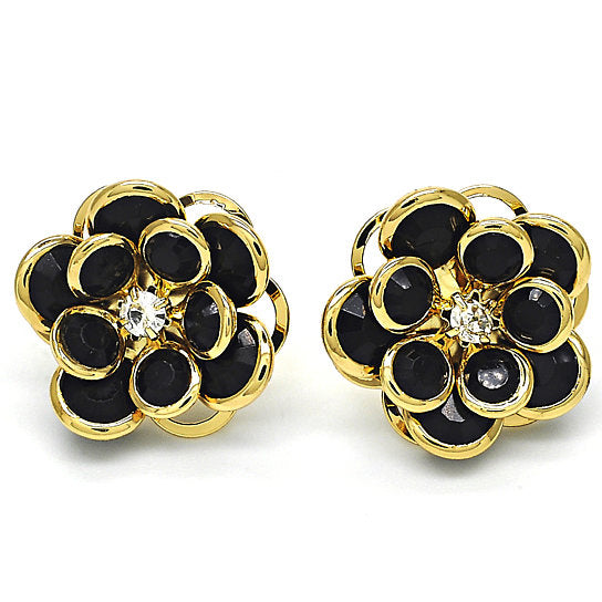 Gold Filled Black Hibiscus Crystal Stud Earring Image 1