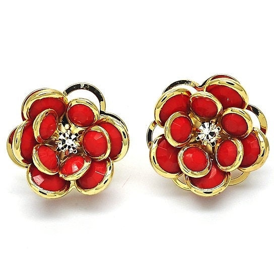 14K Gold Filled Red Hibiscus Crystal Stud Earring Image 1