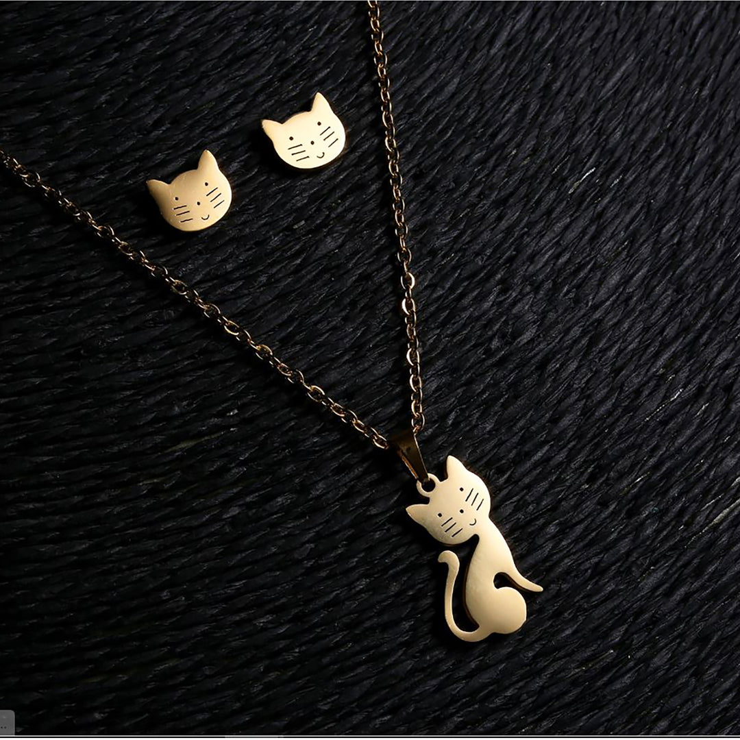 Jewelry Set for Women 14k Gold Plated Pendant Necklace and Stud Earrings Image 4