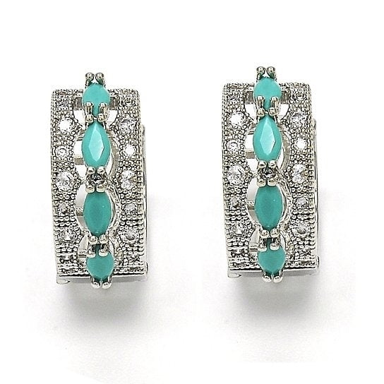 Rhodium Plated Turquoise Oval Earrings Image 1