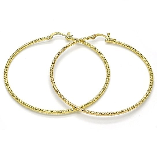 Gold Filled Thin Elegant Fancy Hoop Earring With Diamond Cut 60MM Image 1