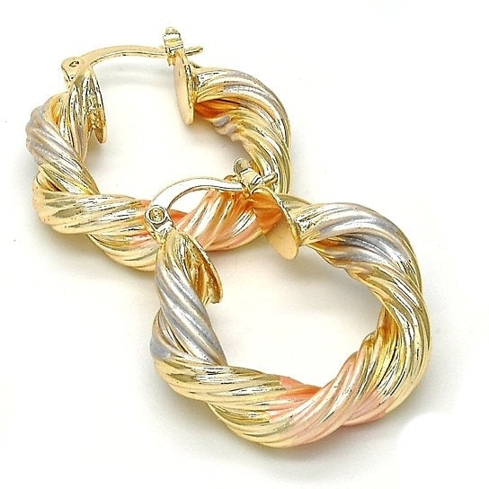 Gold Filled Small HoopTwist Design,Macaroon StyleTri Color Image 1