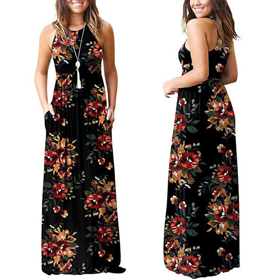 Sleeveless Racerback Maxi Dresses with Pockets Image 2