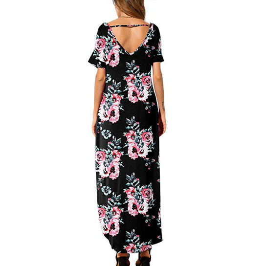 Short Sleeve Back Keyhole Side Slit Maxi Dress Image 3