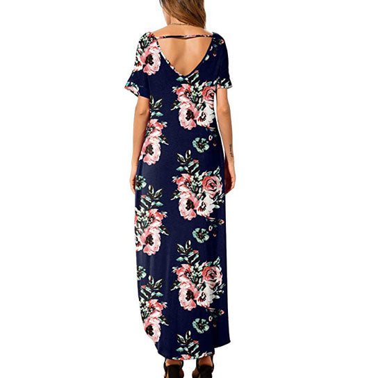 Short Sleeve Back Keyhole Side Slit Maxi Dress Image 4