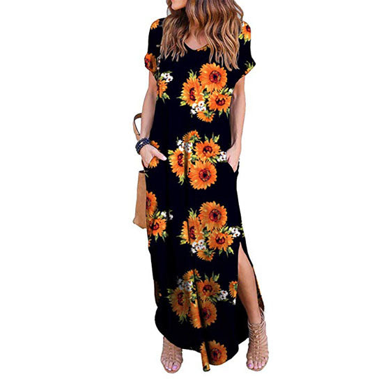 Sunflower Print Floor Length Beach Dress Image 2