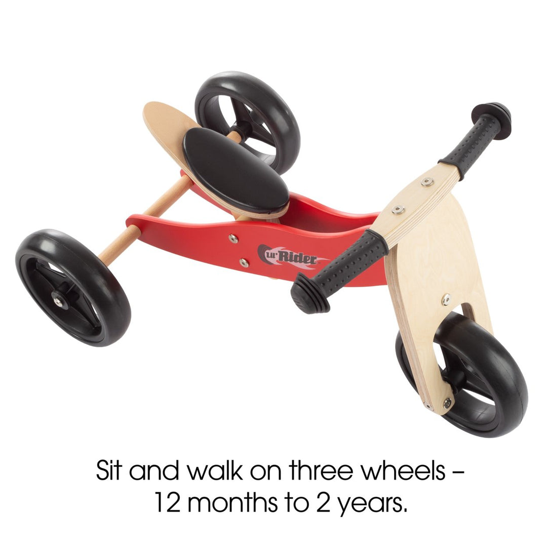 2-in-1 Wooden Balance Bike Push Tricycle Rubber Wheels Easy Grip Handles 12-36M Image 3