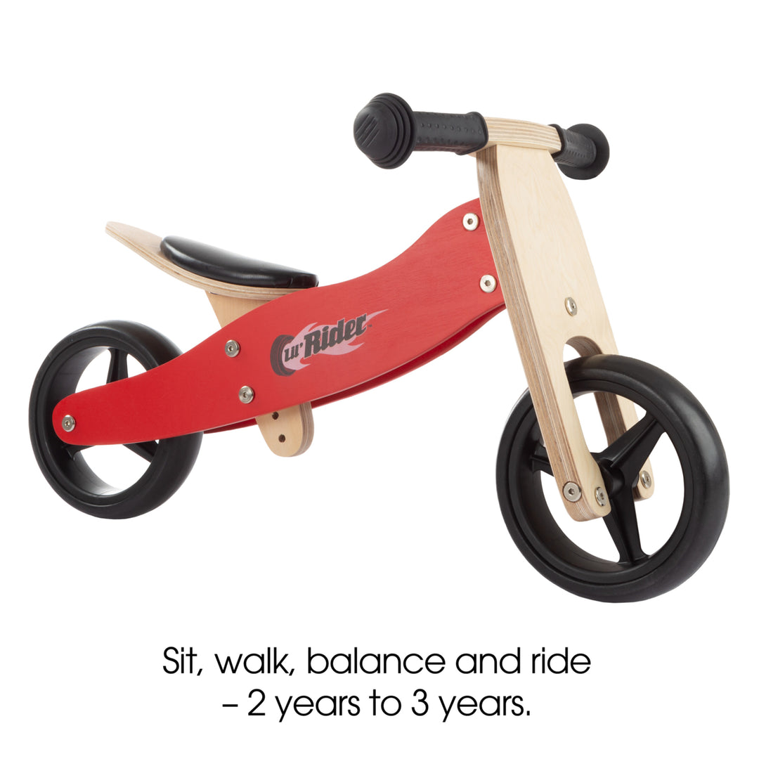 2-in-1 Wooden Balance Bike Push Tricycle Rubber Wheels Easy Grip Handles 12-36M Image 4