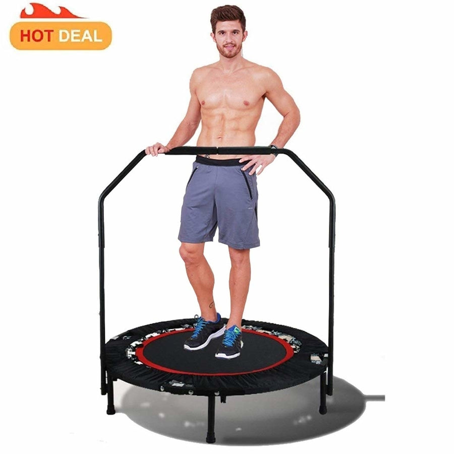 40" Fitness Exercise Trampoline Foldable Adjustable Handrail Rebounder Indoor Adults or Kids Max. Load 220/300 lbs Image 1