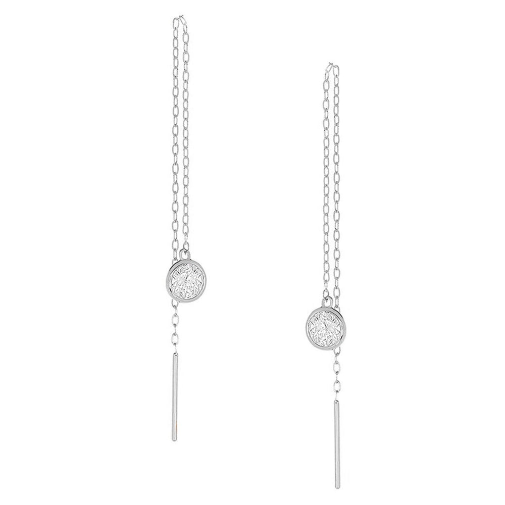 Sterling Silver Swarovski Crystal Threader Drop Earrings 925 Bezel Set Design Image 2