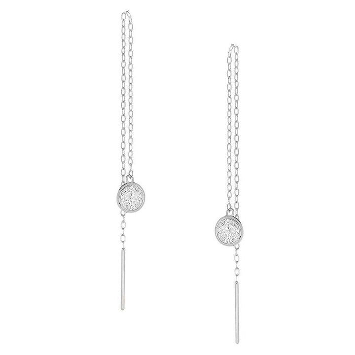 Sterling Silver Swarovski Crystal Threader Drop Earrings 925 Bezel Set Design Image 2