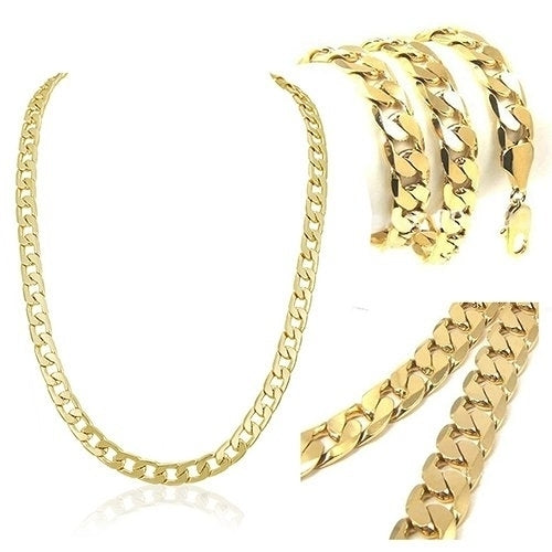 Yellow Gold Filled  Mens necklace Solid Curb Link Chain24 inches Image 1