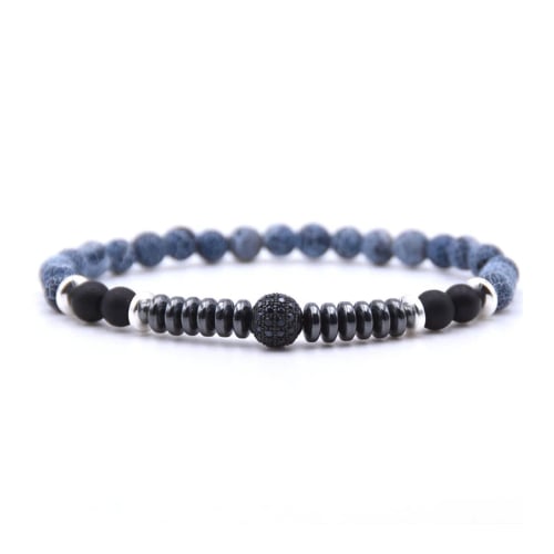 Micro Pave CZ Zirconia Black ball Charm Bracelet Men Dull Polish Matte Stone Bead Bracelet Image 2