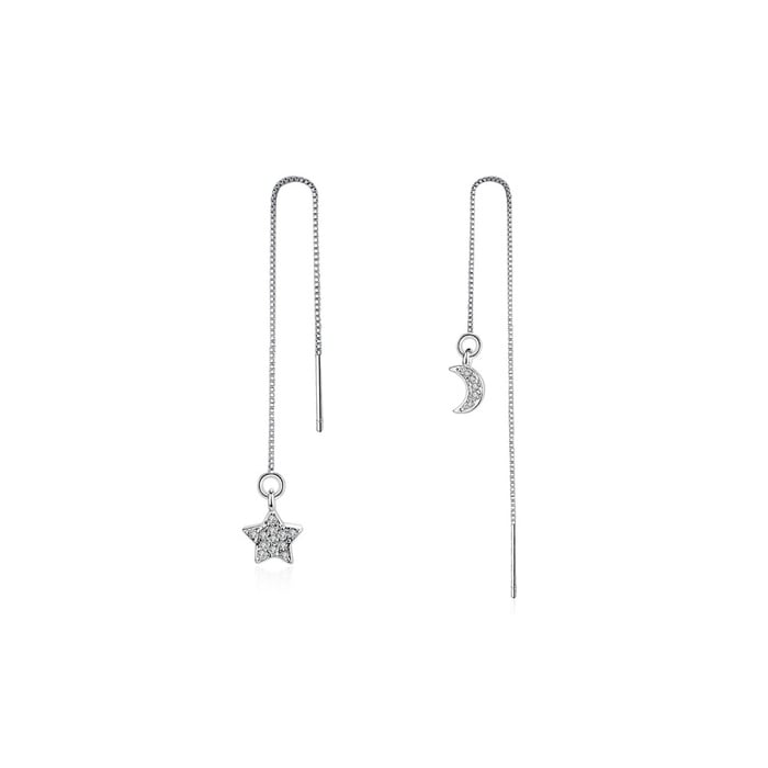 Sterling Silver Threader Drop Earrings with Swarovski Crystal Moons and Stars Image 2