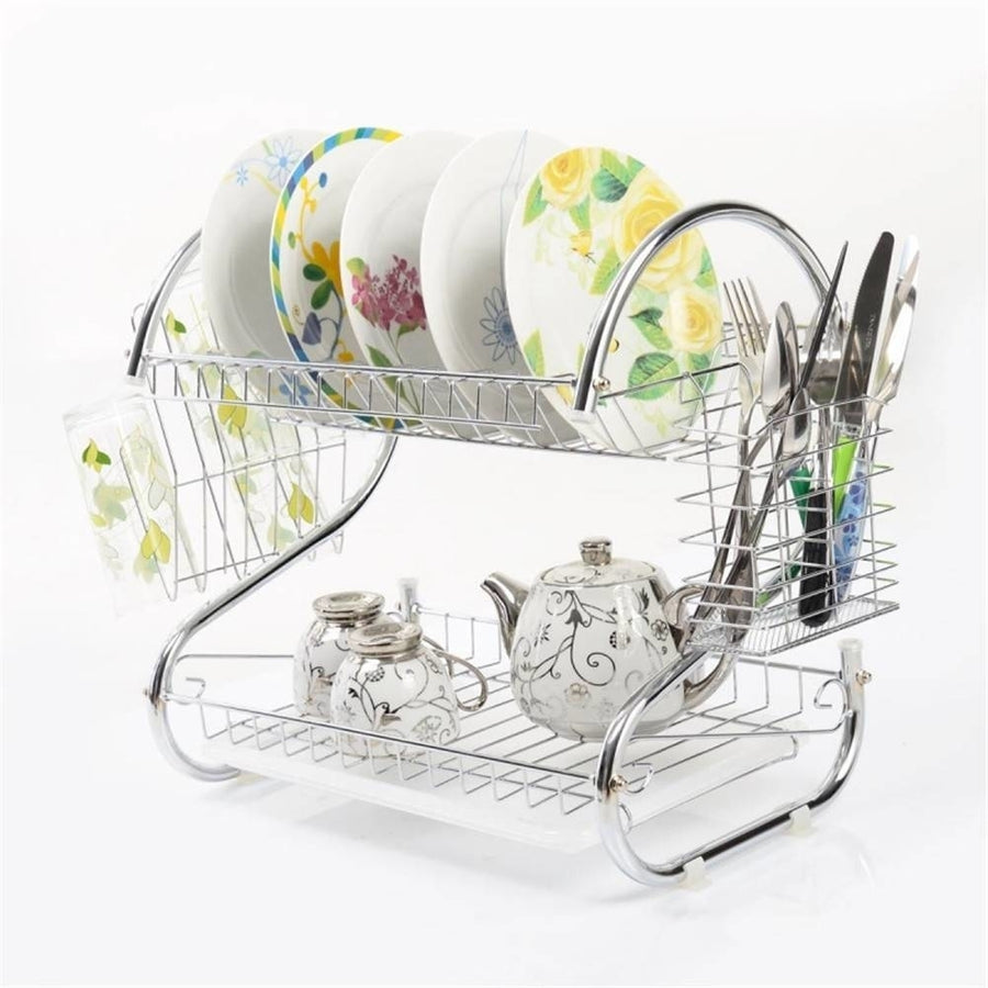 2 Tiers Kitchen Dish Cup Drying Rack Drainer Dryer Tray Cutlery Holder Organizer Image 1