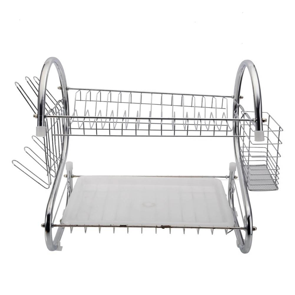 2 Tiers Kitchen Dish Cup Drying Rack Drainer Dryer Tray Cutlery Holder Organizer Image 3