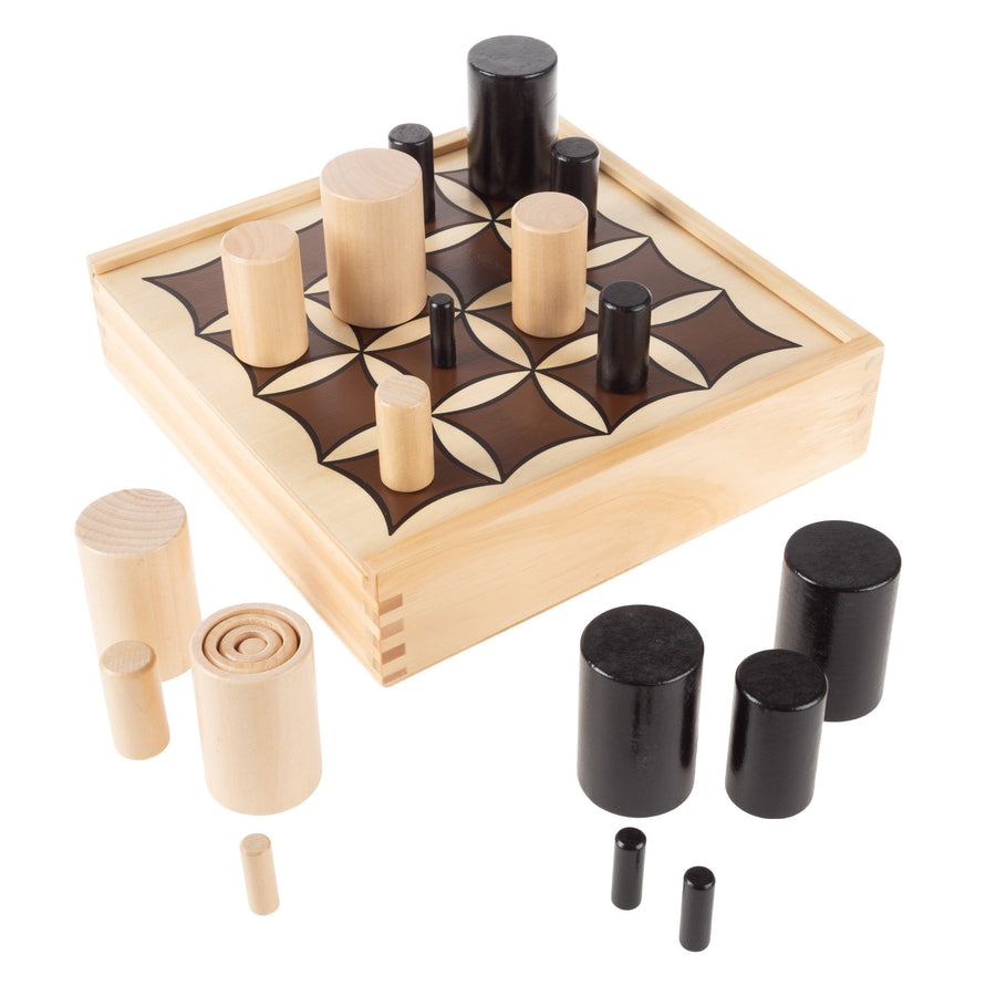 Wooden 3D Tic Tac Toe Game Board 2 Player Portable Family Fun Natural Finish Image 1